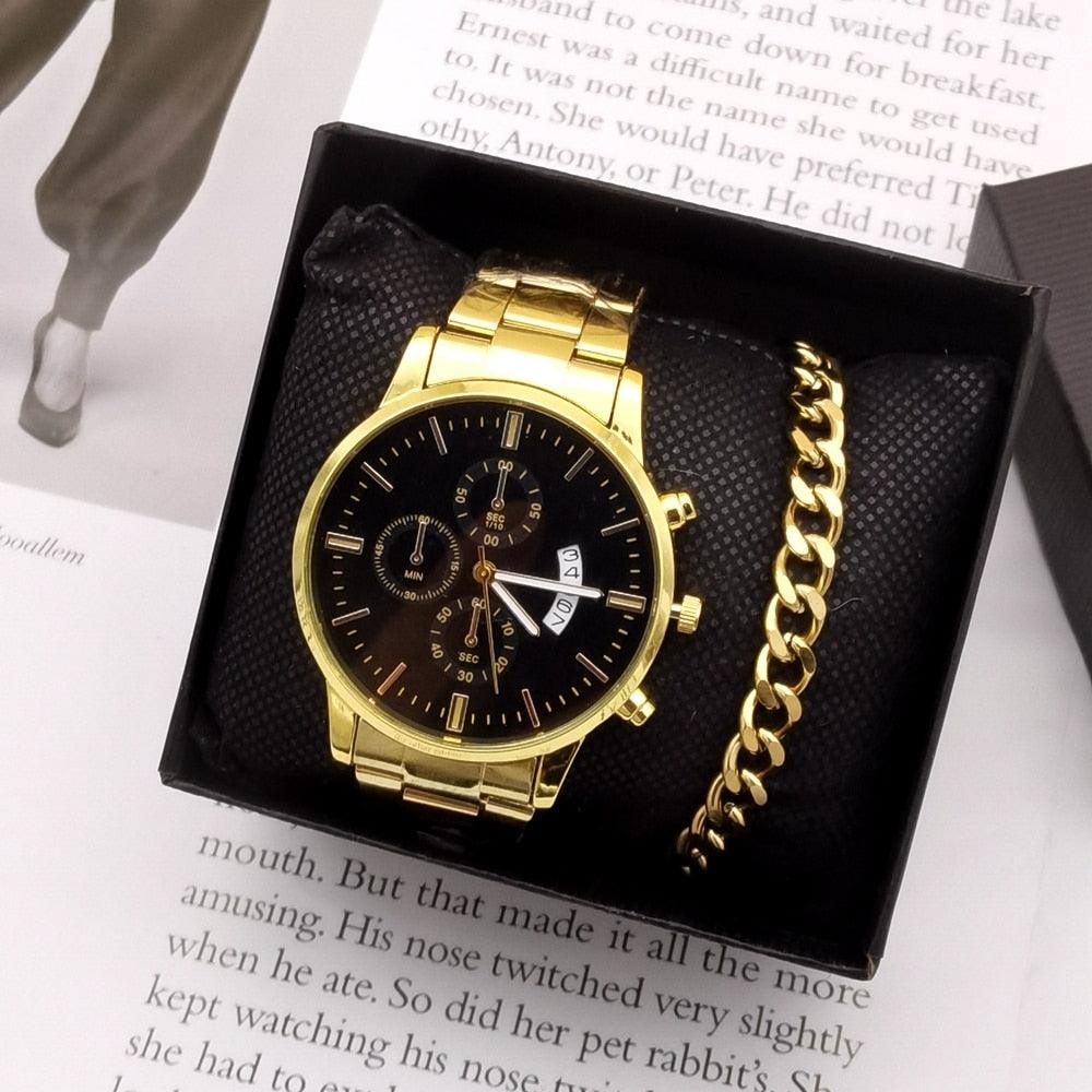 Relógio Masculino + Pulseira - Kit de Luxo