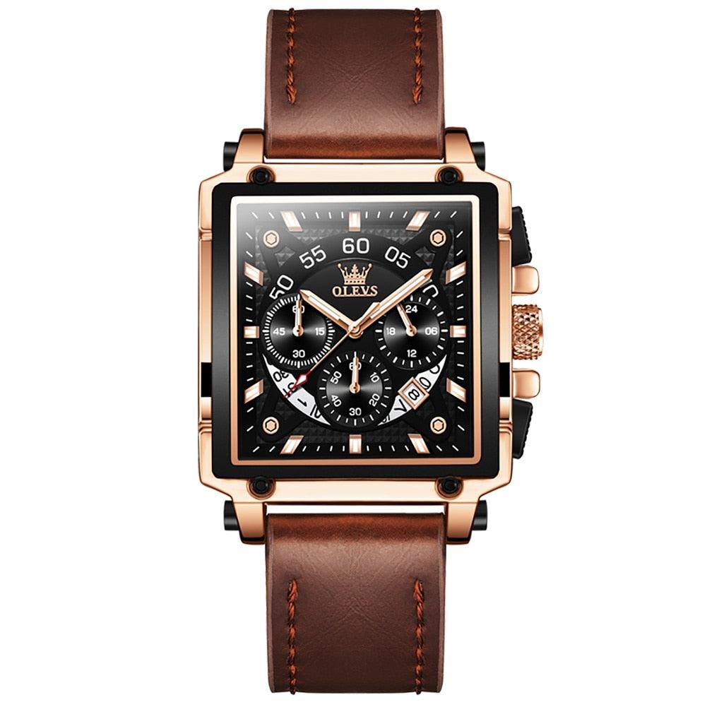 Relógio Masculino de Luxo Quadrado Pulseira de Couro