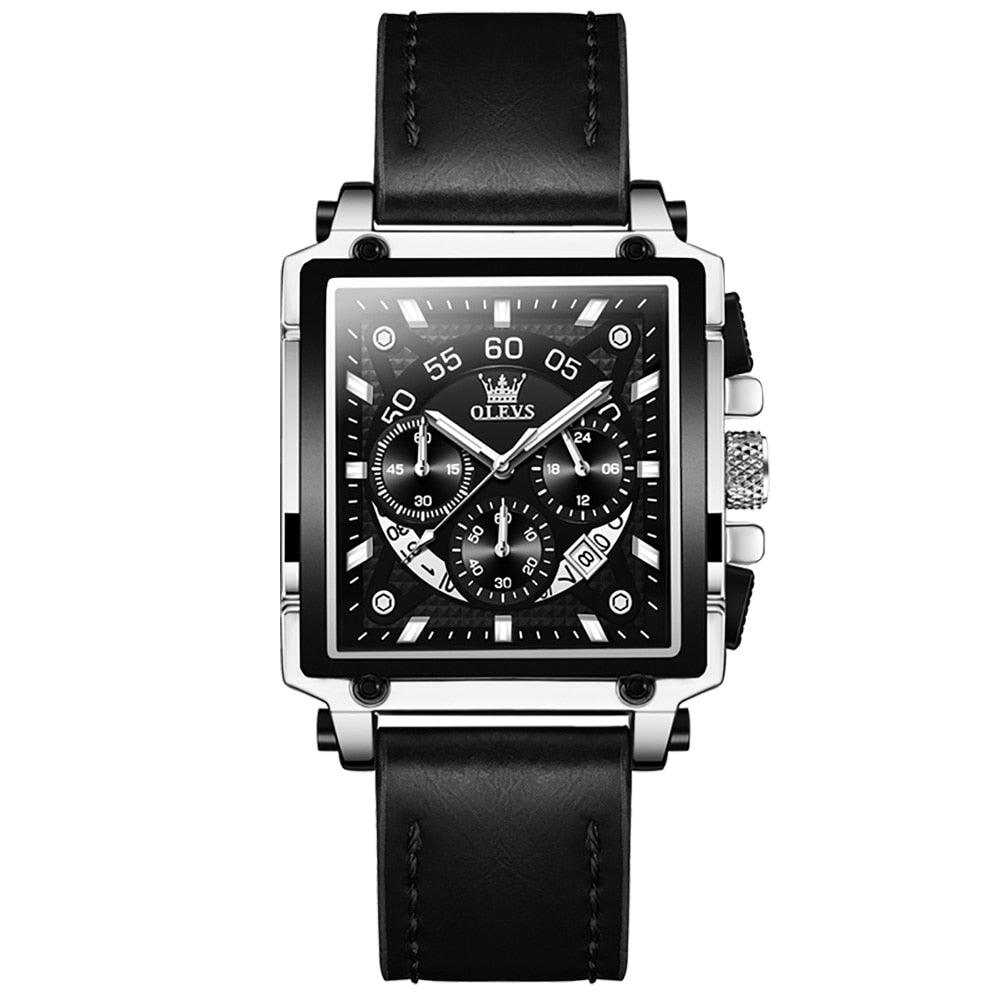 Relógio Masculino de Luxo Quadrado Pulseira de Couro