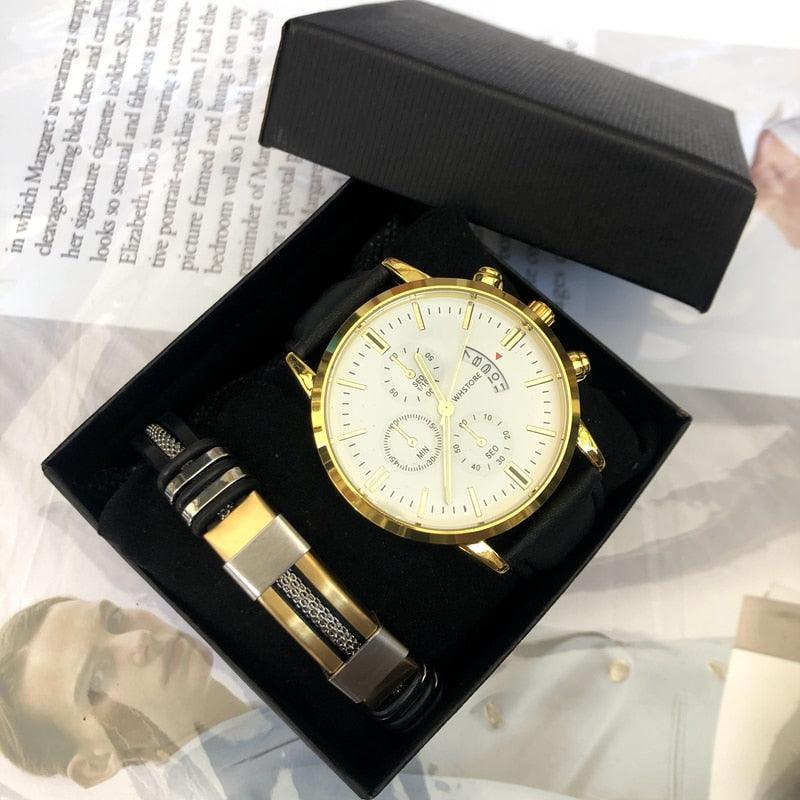 Relógio Masculino + Brinde Pulseira de Couro Floraza