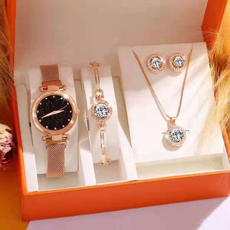 Kit Luxuoso para Mulheres (Relógio+ Bracelete+ Colar e Brincos)